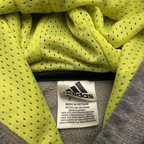 Adidas Boys Size 7 Gray Black Hoodie Neon Logo Athletic Sweatshirt - Picture 3 of 3